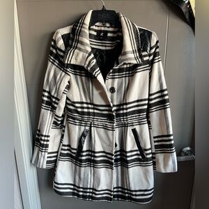Iz Byer Black and White Plaid Trench Coat